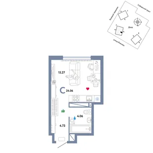 Планировка Студия, 24.06 м² ЖК «Сибирский сад»