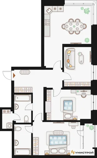 Планировка 3-комн. квартира, 99.25 м² ЖК «Жилой кластер Q на Кулагина»