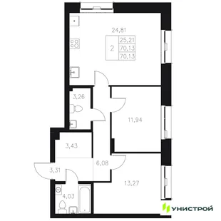 Планировка 2-комн. квартира, 70.13 м² ЖК «Statum»