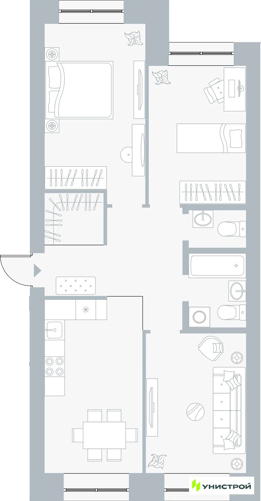 Планировка 3-комн. квартира, 73.75 м² ЖК «Причал»