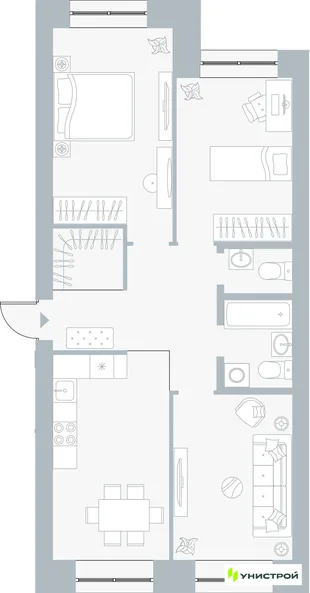 Планировка 3-комн. квартира, 73.75 м² ЖК «Причал»