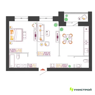 Планировка 2-комн. квартира, 56.78 м² ЖК «Южный бульвар 2»