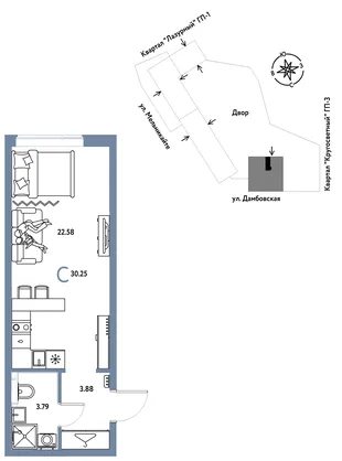 Планировка Студия, 30.25 м² ЖК «Страна Прибрежная»