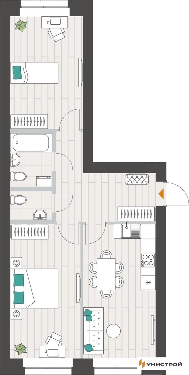 Планировка 2-комн. квартира, 62.68 м² ЖК «Аквамарин» Планировка 2-комн. квартира, 62.68 м² ЖК «Аквамарин»