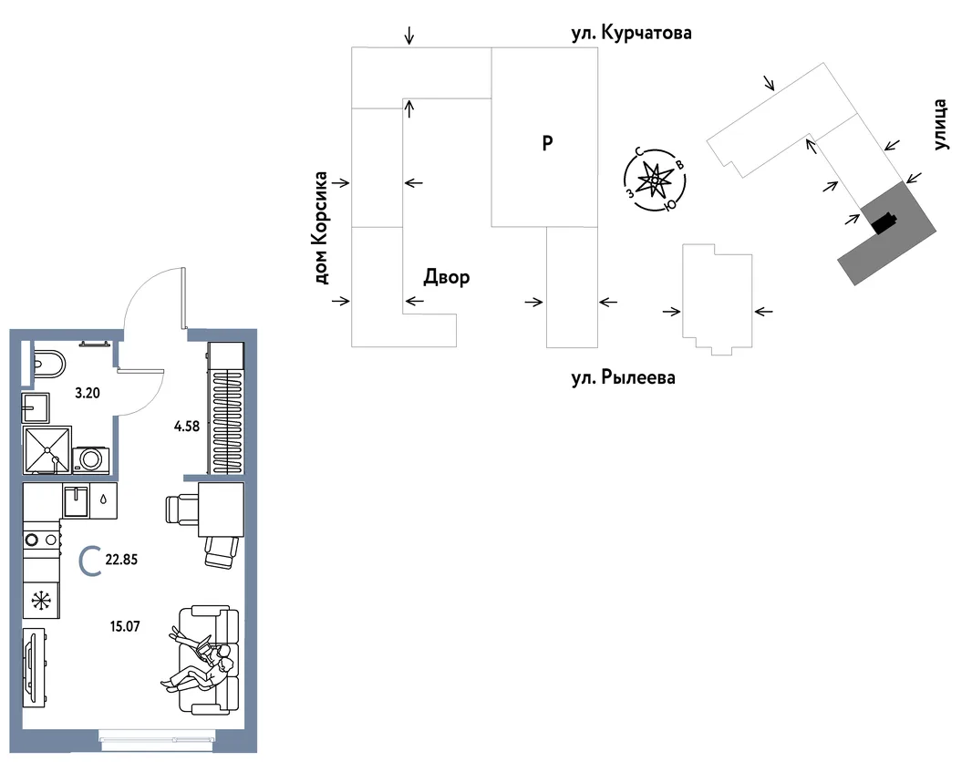 Планировка Студия, 23.03 м² ЖК «Остров-сад»