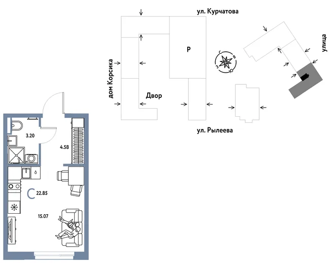 Планировка Студия, 23.03 м² ЖК «Остров-сад» Планировка Студия, 23.03 м² ЖК «Остров-сад»