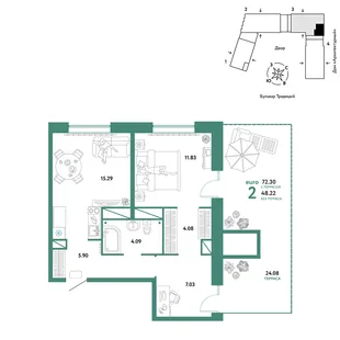 Планировка 2-комн. квартира, 72.3 м² ЖК «Микрорайон Домашний»