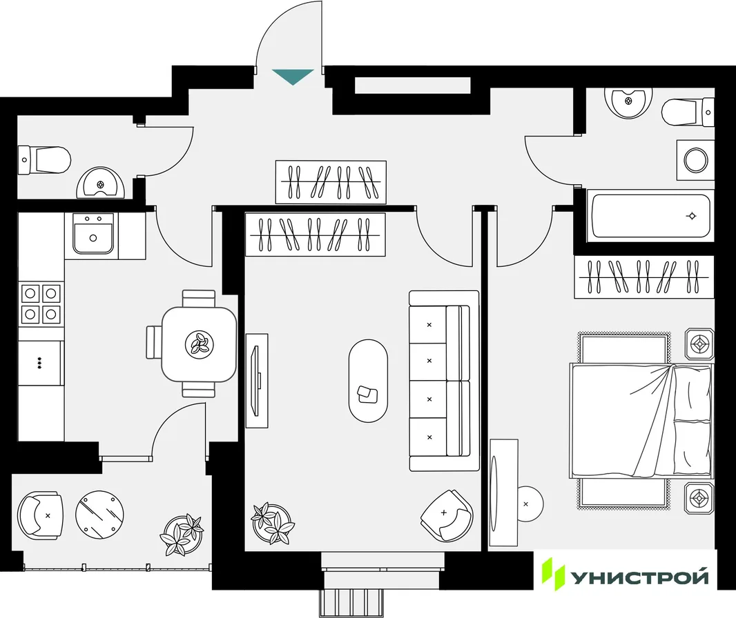 Планировка 2-комн. квартира, 56.72 м² ЖК «Уникум на Амирхана»