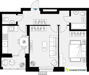Планировка 2-комн. квартира, 56.72 м² ЖК «Уникум на Амирхана»