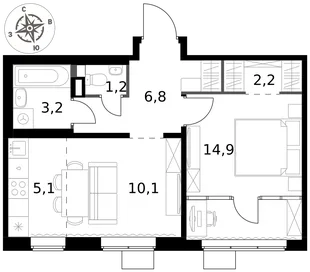 Квартира 2-комн. квартира, 43.5 м² ЖК «1-й Химкинский» Фото 1