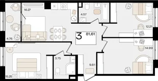 Планировка 3-комн. квартира, 80.63 м² ЖК «Патрики»