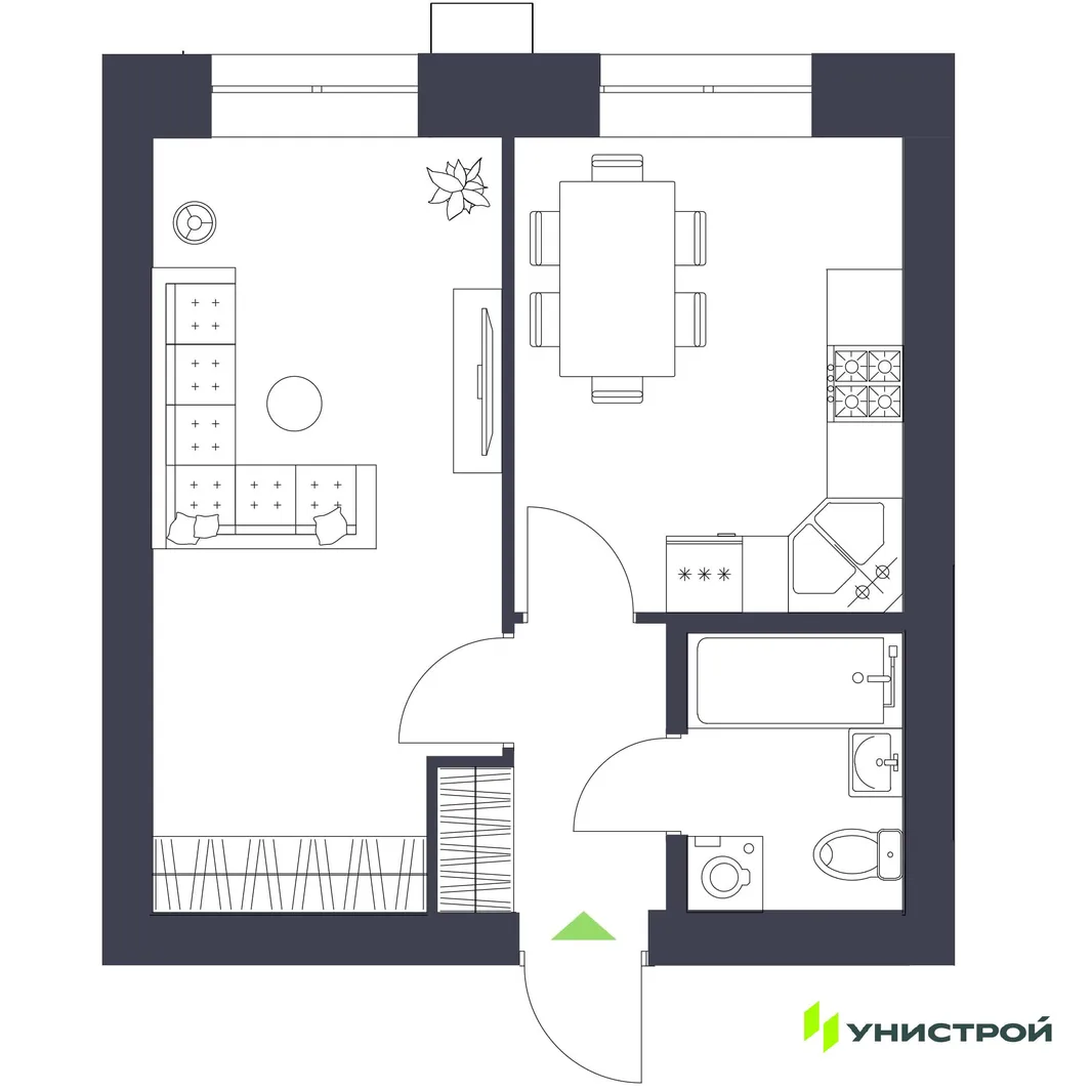 Планировка 1-комн. квартира, 34.7 м² ЖК «Царёво City»