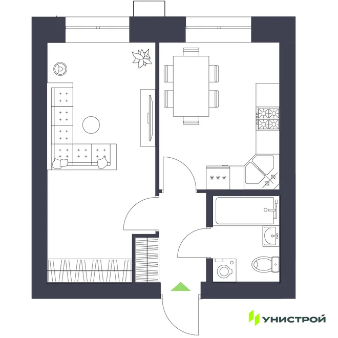 Планировка 1-комн. квартира, 34.7 м² ЖК «Царёво City»