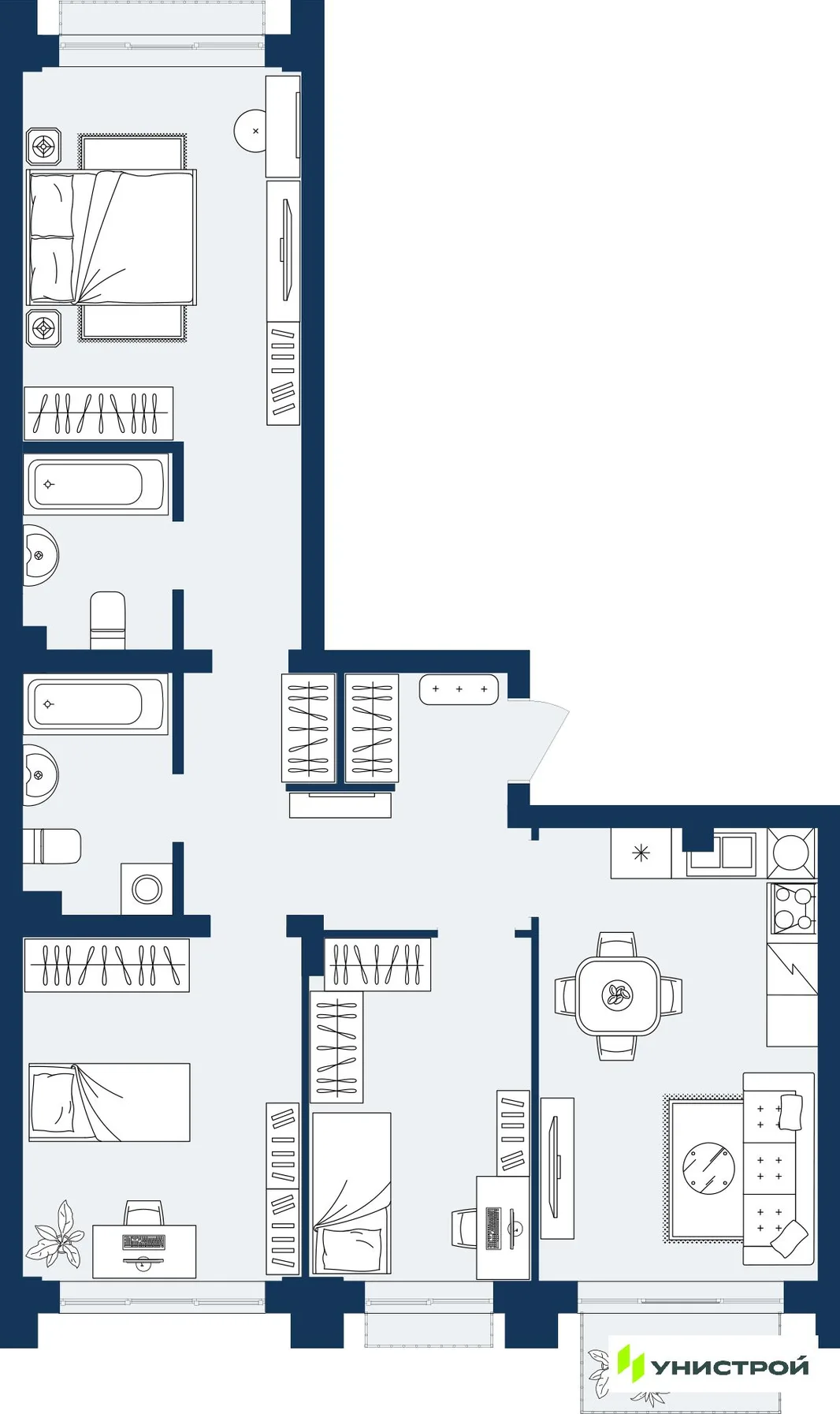 Планировка 3-комн. квартира, 78.79 м² ЖК «ГРАНД БЕРЕГ»