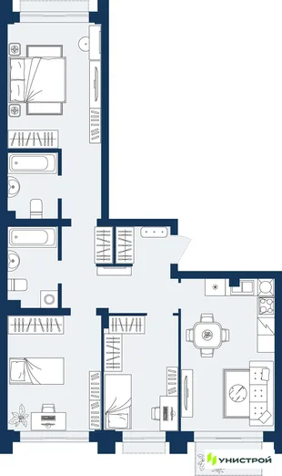 Планировка 3-комн. квартира, 78.79 м² ЖК «ГРАНД БЕРЕГ»