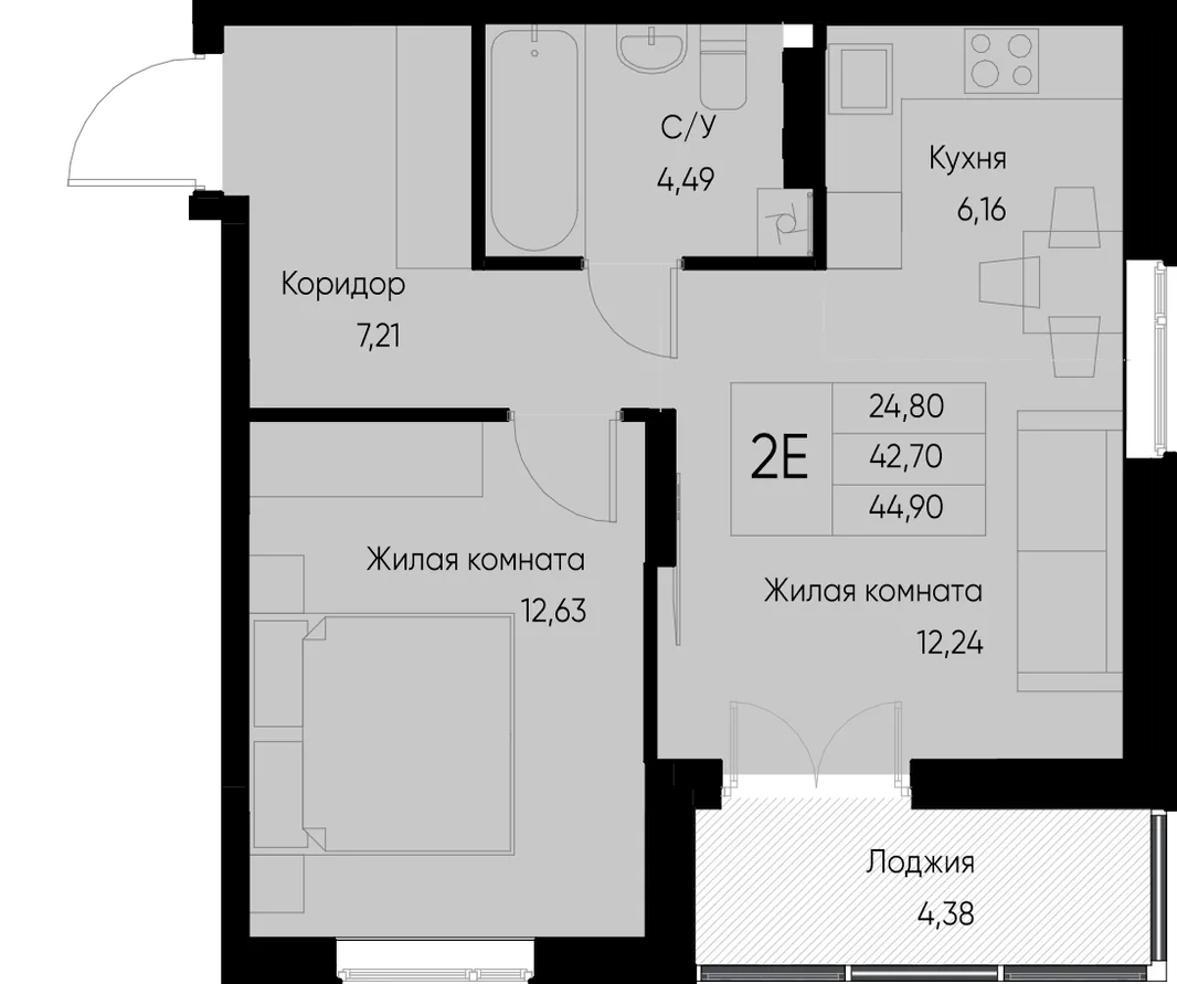 Планировка 2-комн. квартира, 47.1 м² ЖК «Васильевский остров»