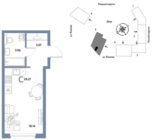 Планировка Студия, 28.27 м² ЖК «Сибирский сад»