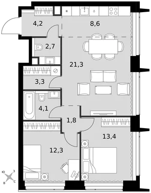 Квартира 3-комн. квартира, 71.7 м² ЖК «Amber Сity» Фото 1
