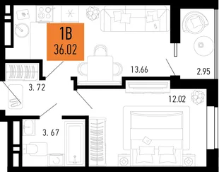 Планировка 1-комн. квартира, 36.02 м² ЖК «Столицыно»