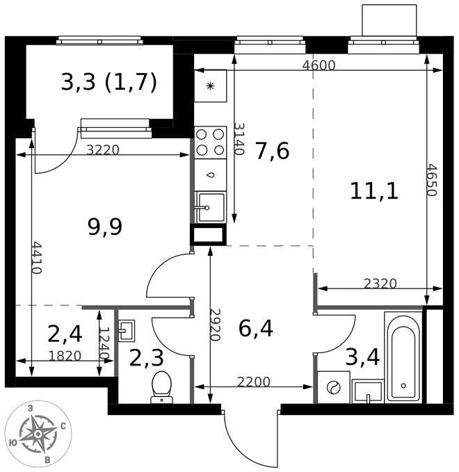 Планировка 2-комн. квартира, 44.8 м² ЖК «1-й Химкинский» Планировка 2-комн. квартира, 44.8 м² ЖК «1-й Химкинский»