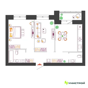 Планировка 2-комн. квартира, 56.78 м² ЖК «Южный бульвар 2»