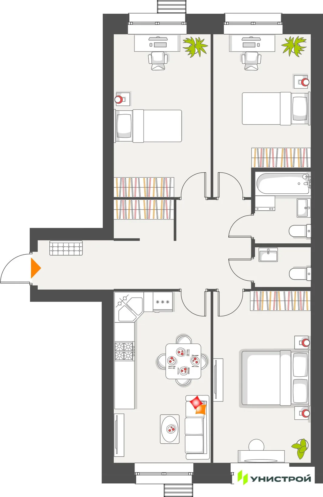 Планировка 3-комн. квартира, 81.69 м² ЖК «Атмосфера»