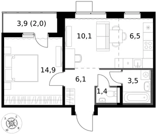 Квартира 2-комн. квартира, 44.5 м² ЖК «1-й Южный» Фото 1 Квартира 2-комн. квартира, 44.5 м² ЖК «1-й Южный» Фото 1