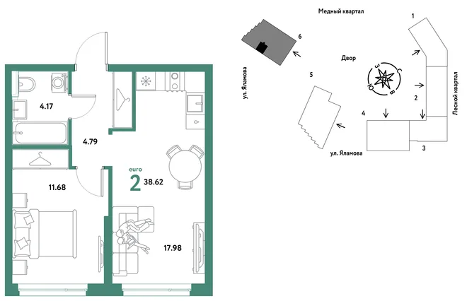 Планировка 2-комн. квартира, 38.62 м² ЖК «Сибирский сад» Планировка 2-комн. квартира, 38.62 м² ЖК «Сибирский сад»