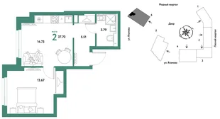 Планировка 2-комн. квартира, 37.7 м² ЖК «Сибирский сад»