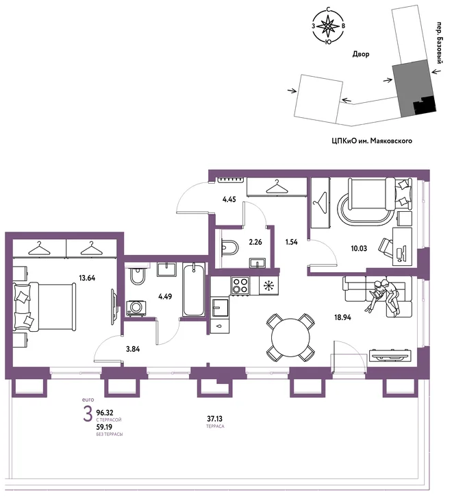 Планировка 3-комн. квартира, 96.32 м² ЖК «Сибирский сад» Планировка 3-комн. квартира, 96.32 м² ЖК «Сибирский сад»