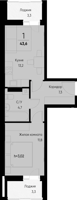 Планировка 1-комн. квартира, 43.6 м² ЖК «Васильевский остров»