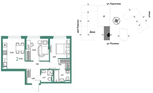 Планировка 2-комн. квартира, 51.22 м² ЖК «Остров-сад»