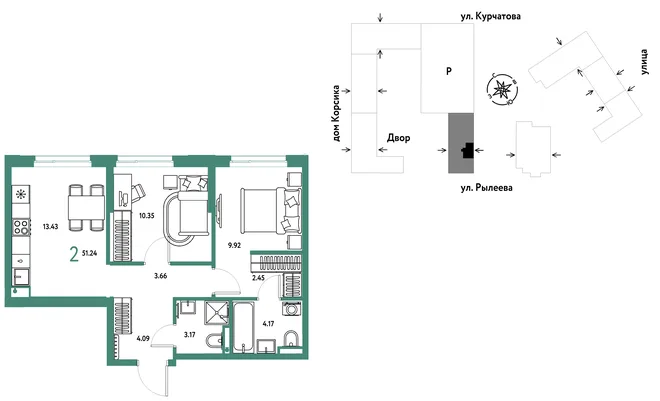 Планировка 2-комн. квартира, 51.22 м² ЖК «Остров-сад» Планировка 2-комн. квартира, 51.22 м² ЖК «Остров-сад»