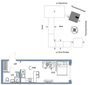 Планировка Студия, 29.88 м² ЖК «Сердце Сибири»