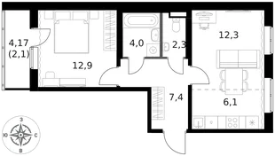 Квартира 2-комн. квартира, 47.1 м² ЖК «1-й Ясеневский» Фото 1