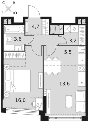 Квартира 2-комн. квартира, 46.6 м² ЖК «Rotterdam» Фото 1 Квартира 2-комн. квартира, 46.6 м² ЖК «Rotterdam» Фото 1
