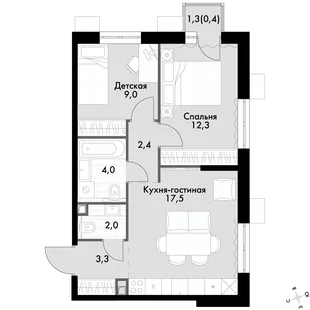 Квартира 3-комн. квартира, 50.9 м² ЖК «Флагман» Фото 1 Квартира 3-комн. квартира, 50.9 м² ЖК «Флагман» Фото 1