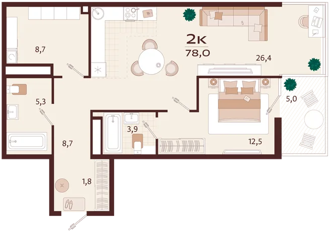 Планировка 2-комн. квартира, 78 м² ЖК «Роялта» Планировка 2-комн. квартира, 78 м² ЖК «Роялта»
