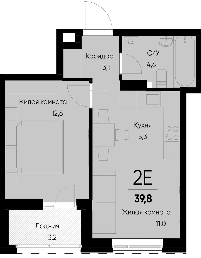 Планировка 2-комн. квартира, 39.9 м² ЖК «Васильевский остров»