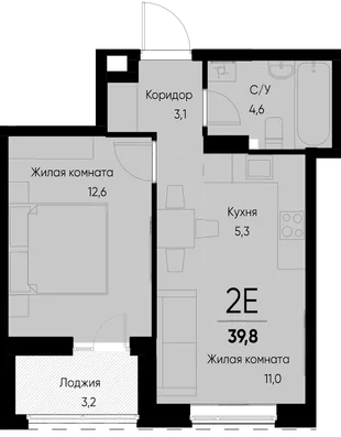 Планировка 2-комн. квартира, 39.9 м² ЖК «Васильевский остров»