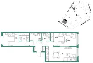Планировка 2-комн. квартира, 69.92 м² ЖК «Страна.Парковая»