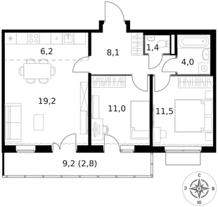 Квартира 3-комн. квартира, 64.2 м² ЖК «1-й Ясеневский» Фото 1 Квартира 3-комн. квартира, 64.2 м² ЖК «1-й Ясеневский» Фото 1