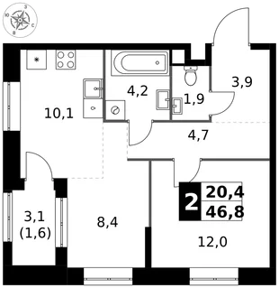 Квартира 2-комн. квартира, 46.8 м² ЖК «1-й Измайловский» Фото 1 Квартира 2-комн. квартира, 46.8 м² ЖК «1-й Измайловский» Фото 1