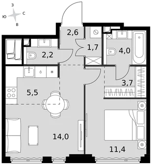 Квартира 2-комн. квартира, 45.1 м² ЖК «Sydney City» Фото 1 Квартира 2-комн. квартира, 45.1 м² ЖК «Sydney City» Фото 1