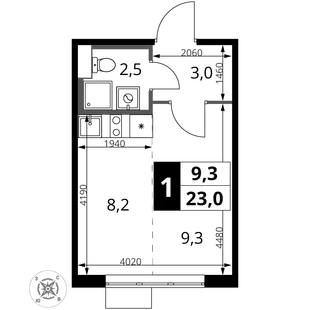 Планировка Студия, 23 м² ЖК «1-й Шереметьевский»