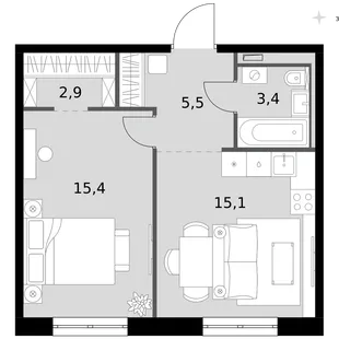 Квартира 1-комн. квартира, 42.3 м² ЖК «Фриссон» Фото 1 Квартира 1-комн. квартира, 42.3 м² ЖК «Фриссон» Фото 1
