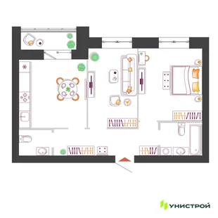 Планировка 2-комн. квартира, 56.78 м² ЖК «Южный бульвар 2»
