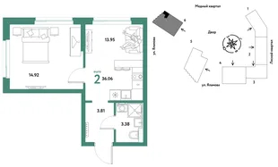 Планировка 2-комн. квартира, 36.06 м² ЖК «Сибирский сад»
