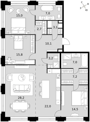 Квартира 4-комн. квартира, 135.8 м² ЖК «Sydney Prime» Фото 1 Квартира 4-комн. квартира, 135.8 м² ЖК «Sydney Prime» Фото 1