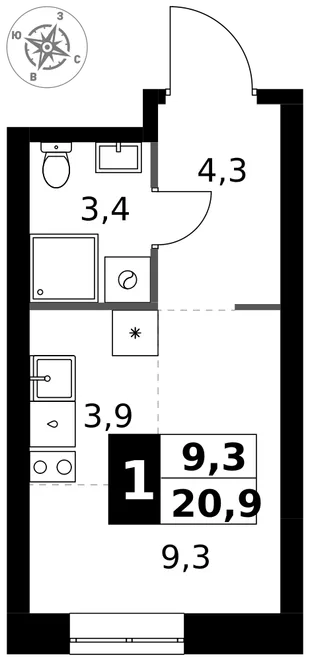 Квартира Студия, 20.9 м² ЖК «1-й Измайловский» Фото 1